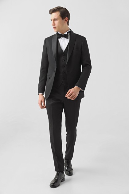 COSTUM CEREMONIE CU VESTA NEGRU SLIM FIT TWN