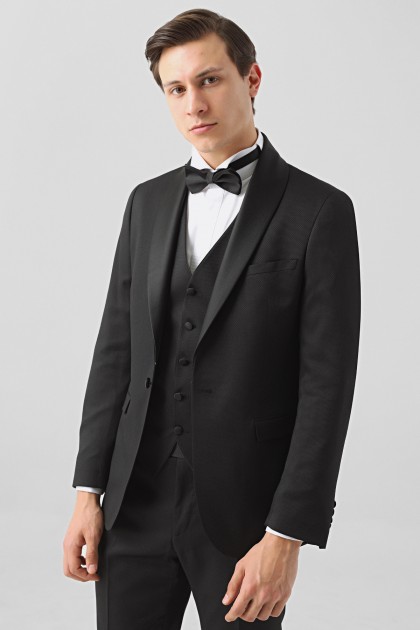 COSTUM CEREMONIE CU VESTA NEGRU SLIM FIT TWN