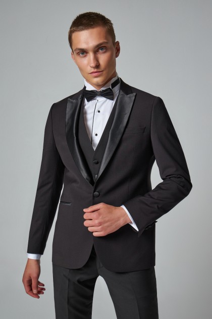 COSTUM CEREMONIE CU VESTA NEGRU SLIM FIT TWN