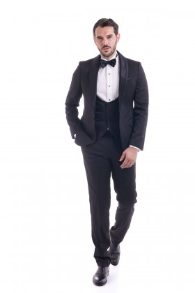 COSTUM CEREMONIE CU VESTA NEGRU SLIM FIT D'S DAMAT