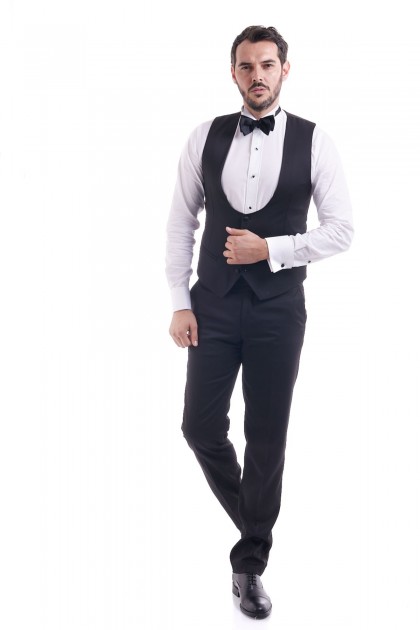 COSTUM CEREMONIE CU VESTA NEGRU SLIM FIT D'S DAMAT