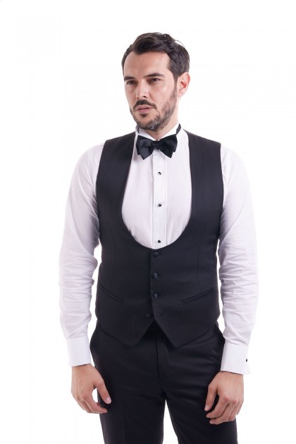 COSTUM CEREMONIE CU VESTA NEGRU SLIM FIT D'S DAMAT